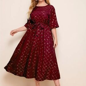 Burgundy Dress with Gold Pattern